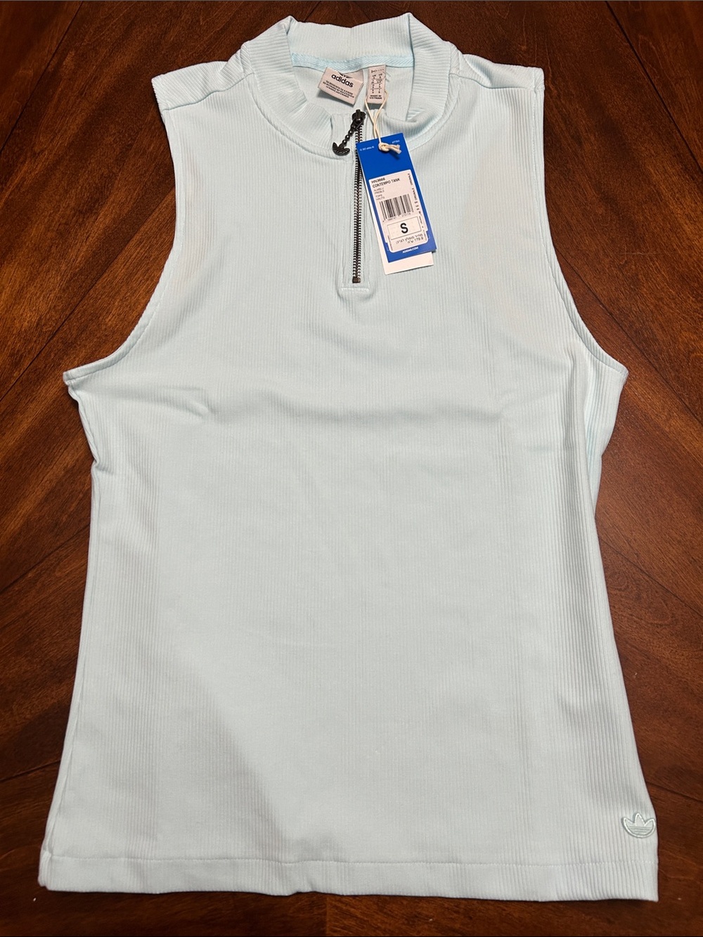 adidas Light Blue Ribbed Sleeveless Zip-Up Tank